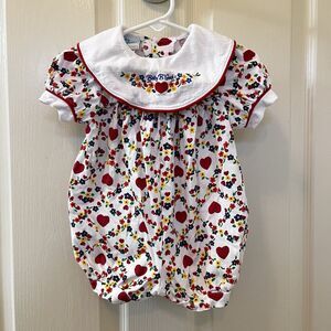 Vintage Oshkosh Baby B'gosh Floral Hearts Bubble Romper Collared Girls 12 Months
